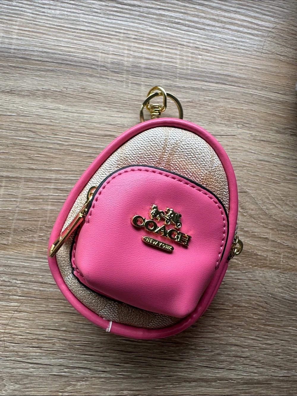 Coach Pink & Metallic Gold Mini Backpack Coin Pouch